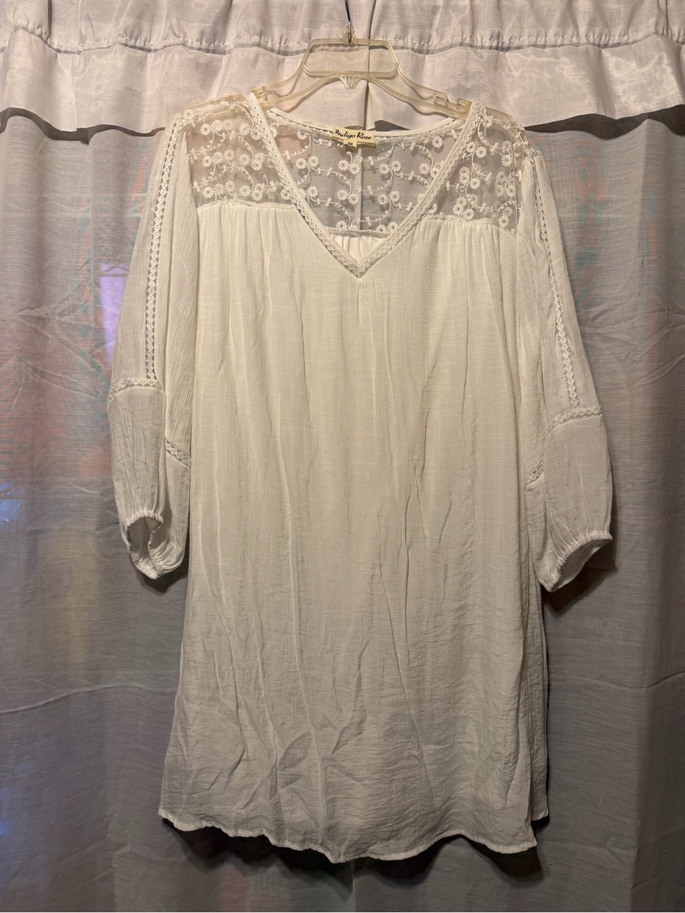 Indigo Rose White Lace Yoke V-Neck Women's Dress